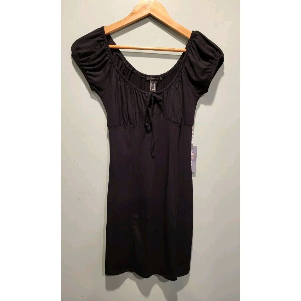 New Y2K Black Milkmaid Empire Waist Stretchy Mini Dress Forever 21 Sz M